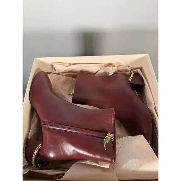 L’Autre Chose Burgundy Leather Ankle Boot Block Heel US 5 Made in Italy NWB - Picture 2 of 12